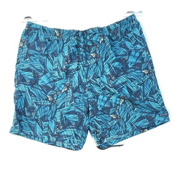 Columbia Men's Super Backcast Swim Shorts in Tranquil Teal Palm Leaf Print; XXL - Picture 1 of 13